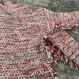 Aqua size M sweater with fringe on sleeves and side and open on sides